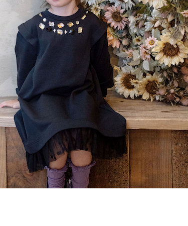 【当商品送料無料】Rora ワンピース 通販 ダリア ストーンワンピース 子供服 キッズワンピース 長袖 カジュアル チュール レース 女の子