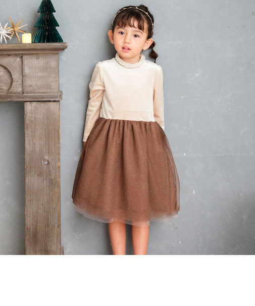 【当商品送料無料】Rora ワンピース 通販 セリーナ ドッキングワンピース 子供服 ワンピ 長袖 フォーマルワンピース パール リボン 女の子