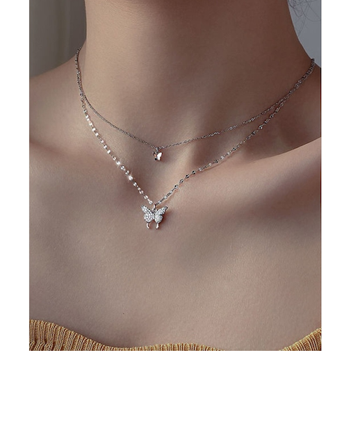 【当商品送料無料】ネックレス レディース シルバー シンプル 通販 ペンダント 首飾り ジュエリー アクセサリー ダブル 二重 蝶々 大人 かわいい