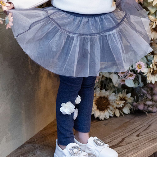 【当商品送料無料】Rora 子供服 スカート 通販 スカッツ コスモス お花ラメチュールスカッツ スカートパンツ チュールスカート フレアスカート