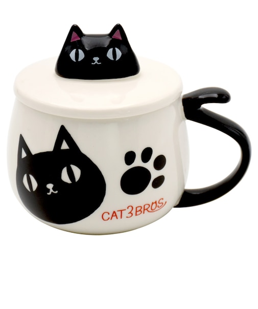 【当商品送料無料】セラミック藍 マグカップ 通販 にゃん屋 猫3兄弟 マグ カップ 蓋付きマグカップ 陶器 蓋つきマグ フタ付き コップ 食器 猫