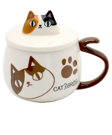 【当商品送料無料】セラミック藍 マグカップ 通販 にゃん屋 猫3兄弟 マグ カップ 蓋付きマグカップ 陶器 蓋つきマグ フタ付き コップ 食器 猫