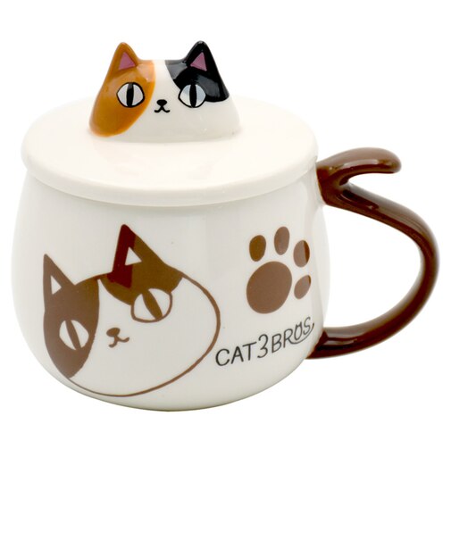 【当商品送料無料】セラミック藍 マグカップ 通販 にゃん屋 猫3兄弟 マグ カップ 蓋付きマグカップ 陶器 蓋つきマグ フタ付き コップ 食器 猫