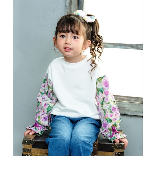 【当商品送料無料】Rora トップス 通販 ローラ シャル トレーナー スウェットシャツ キッズ 子供 女の子 長袖 パフスリーブ 花柄 春秋 秋冬