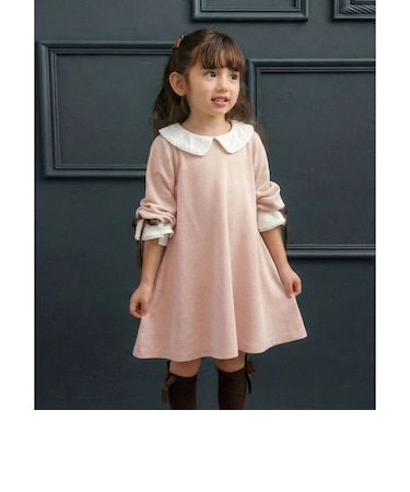 【当商品送料無料】rora ワンピース 通販 ローラ リリ キッズワンピース キッズ 女の子 長袖 襟付き ピンクベージュ 発表会 入園式 卒園式