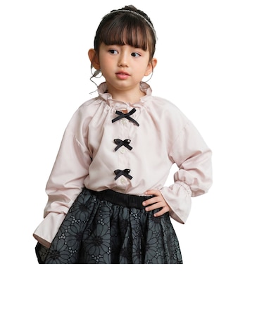 【当商品送料無料】Rora ブラウス 通販 ローラ さくら キッズ 子供 女の子 子ども スタンドカラー フリル 襟 リボン 長袖 パフスリーブ