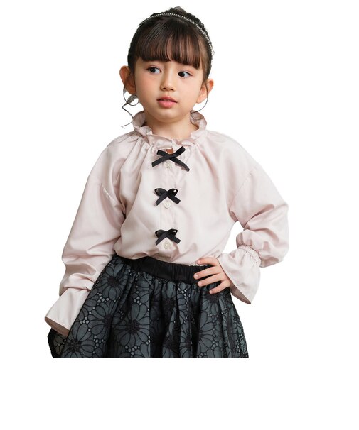 【当商品送料無料】Rora ブラウス 通販 ローラ さくら キッズ 子供 女の子 子ども スタンドカラー フリル 襟 リボン 長袖 パフスリーブ