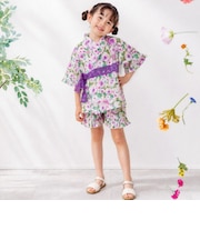 【当商品送料無料】Rora 甚平 キッズ 女の子 通販 ローラ はなよい 花宵 上下セット セットアップ 半袖 かわいい 可愛い 紫 パープル 浴衣
