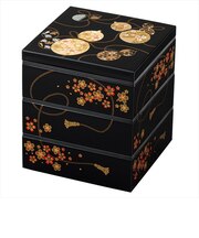 【当商品送料無料】重箱 3段 小さめ 通販 日本製 山中塗り お重 おせち料理 六瓢箪ひょうたん 桜柄 五寸サイズ角重 黒塗り内朱仕上げ