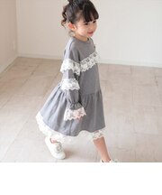 【当商品送料無料】子供服 女の子 ワンピース 通販 Rora シャーノ フリルワンピース 長袖 レース フリル ブローチ付き かわいい おしゃれ
