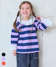 レースフリルカラーボーダーロンT