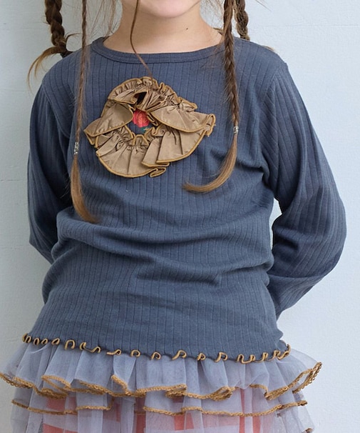 サテンフリルリブカットソー