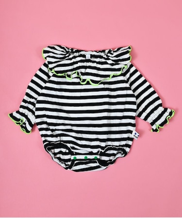 先染めボーダーフリルカラーボディシャツ