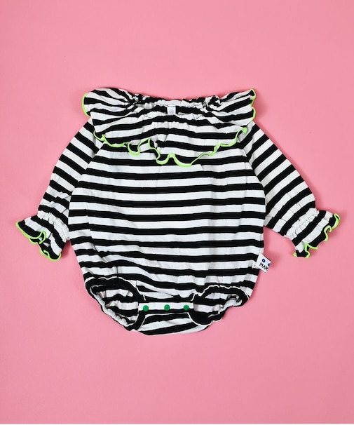 先染めボーダーフリルカラーボディシャツ