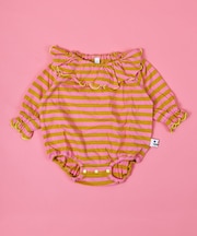 先染めボーダーフリルカラーボディシャツ