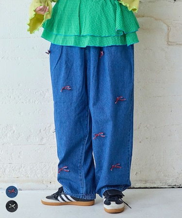 リボンいっぱいデニムバレルパンツ / 大人サイズ