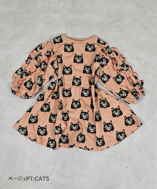 総柄フリルスリーブワンピース