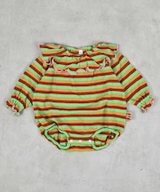 パイルボーダーフリルカラーボディシャツ