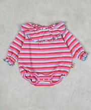 パイルボーダーフリルカラーボディシャツ