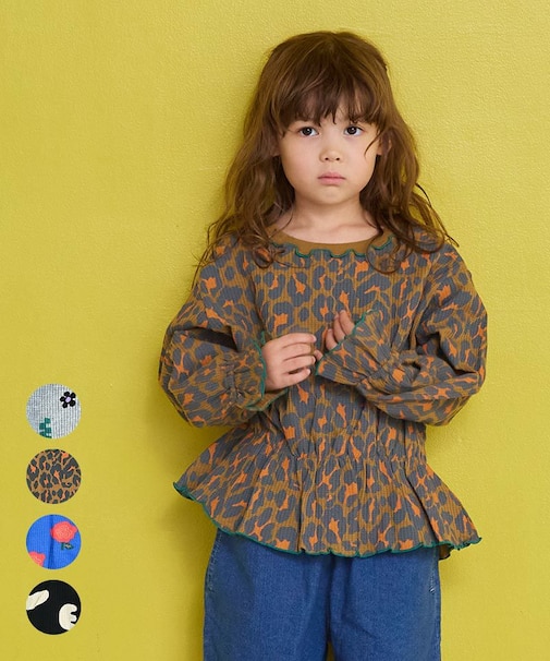 総柄ワッフルペプラムカットソー