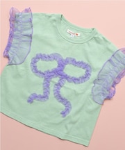 チュールフリルリボン半袖Tシャツ