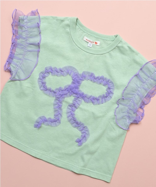 チュールフリルリボン半袖Tシャツ