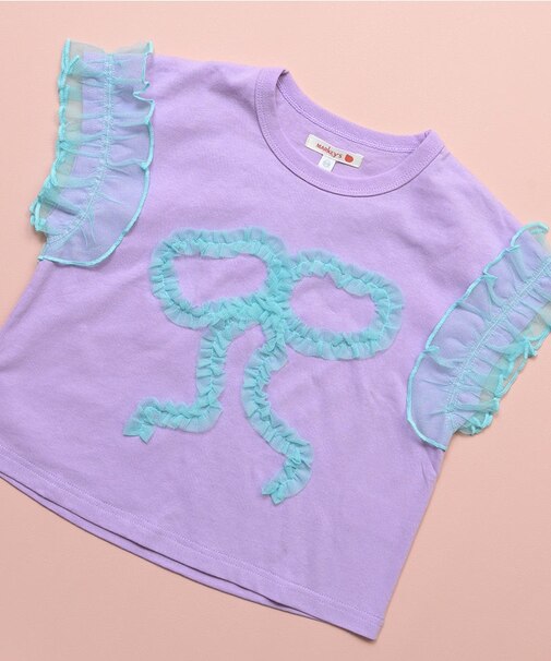 チュールフリルリボン半袖Tシャツ