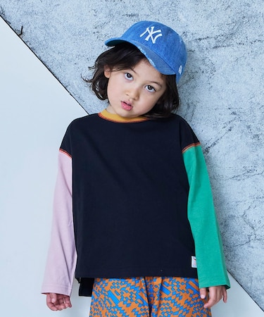 配色ステッチ長袖Tシャツ