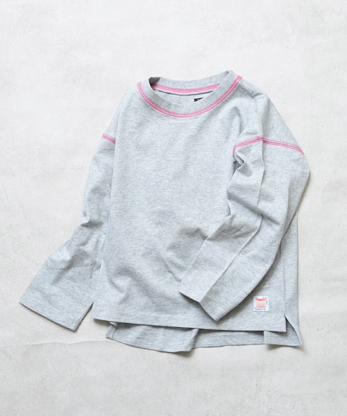グレー 長袖Tシャツ ピンクプリント 配色ステッチ長袖Tシャツ｜マーキーズの通販｜&mall（アンドモール