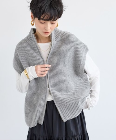 畦編みZIPベスト