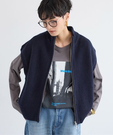 畦編みZIPベスト