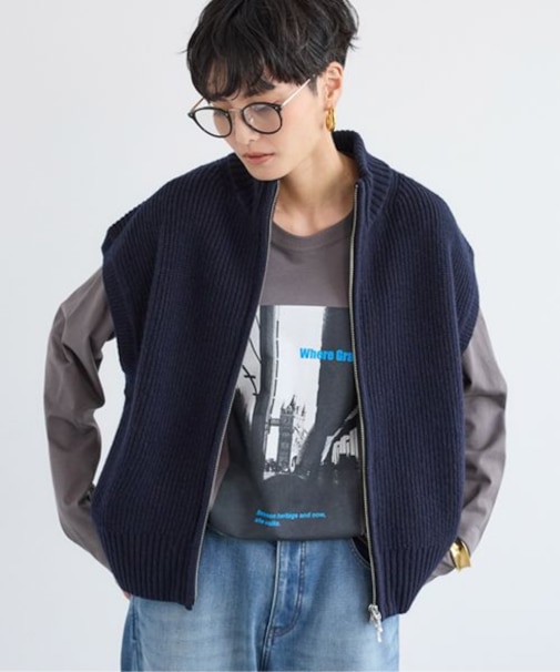 畦編みZIPベスト