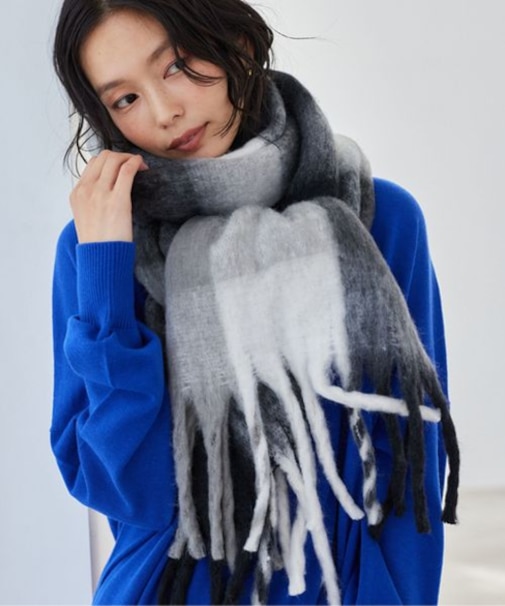 刺繍チェックストール