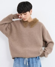 ファーカラー2WAYニット