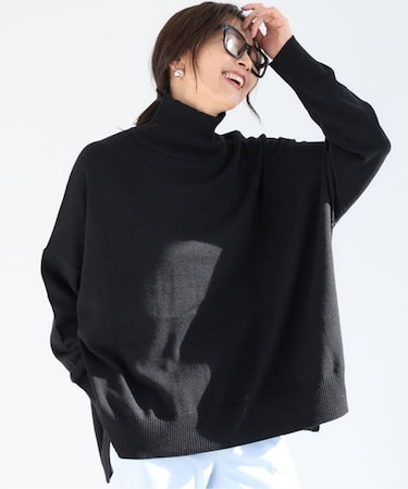 ハイネックワイドポンチョニット