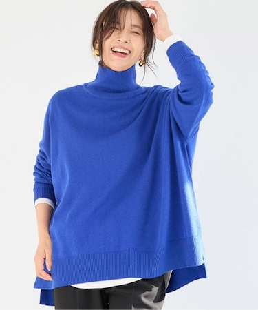 ハイネックワイドポンチョニット