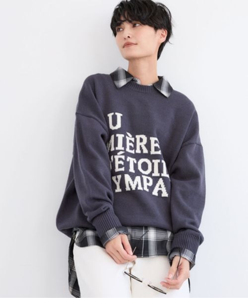 BLUE FRONCE ロゴ入り ニットセーター 長袖 オーバサイズ ルーズ