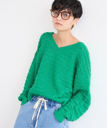 Vネックポコポコニット / ハンドウォッシャブル