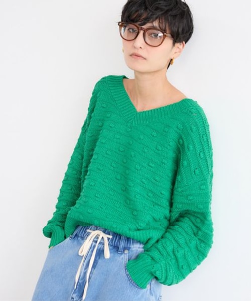 Vネックポコポコニット / ハンドウォッシャブル