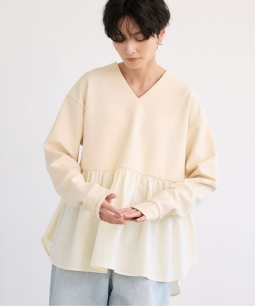 Vネックペプラムプルオーバー / マシンウォッシャブル