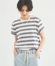 WボーダーコットンTシャツ/マシンウォッシャブル