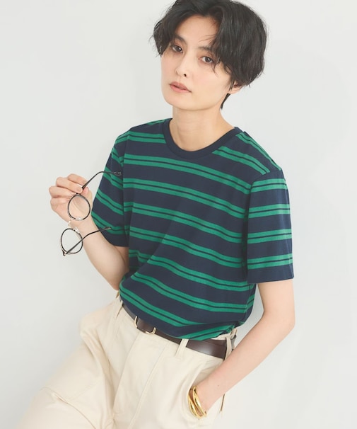 WボーダーコットンTシャツ/マシンウォッシャブル