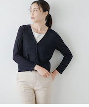 【手洗い可能】セルロースナイロン天竺 9分袖Vネックカーディガン
