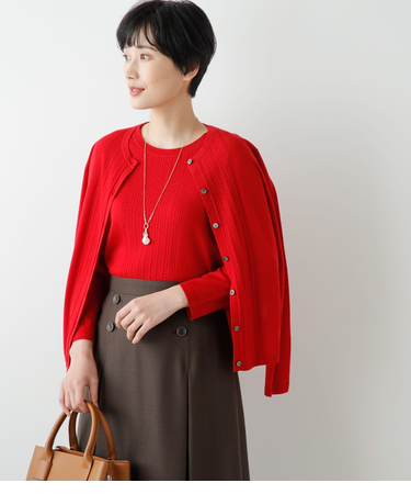 【手洗い可能】キャッシュウール クルーネックケーブルニットカーディガン