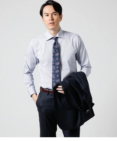 NY CARE FREE ドビーチェック 長袖ワイドスプレッドカラーシャツ