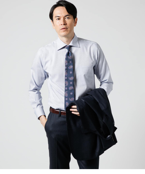 NY CARE FREE ドビーチェック 長袖ワイドスプレッドカラーシャツ