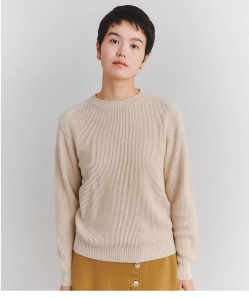 【手洗い可能】Organic Cotton Wool Rib パッチ配色ニット