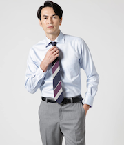 NY CARE FREE ドビー ヘリンボーン 長袖ワイドスプレッドカラーシャツ