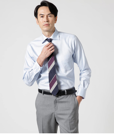 NY CARE FREE ドビー ヘリンボーン 長袖ワイドスプレッドカラーシャツ