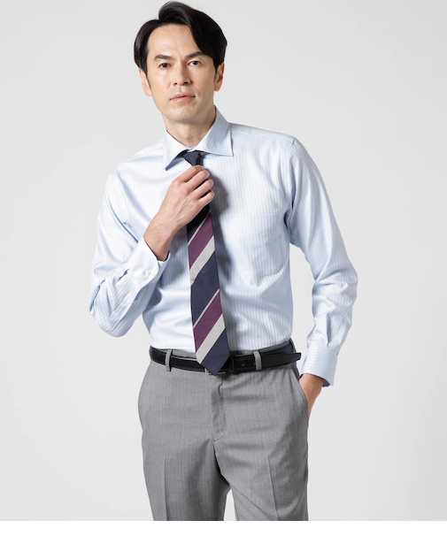 NY CARE FREE ドビー ヘリンボーン 長袖ワイドスプレッドカラーシャツ